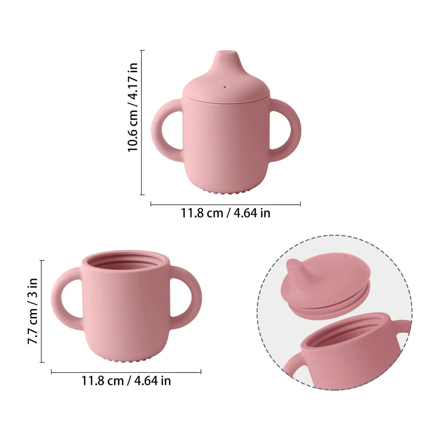 1PC Silicone Baby Cup Portable Water Bottle With Double Handle Leakproof Baby Cups Feeding Trianing Baby Items Baby Tableware