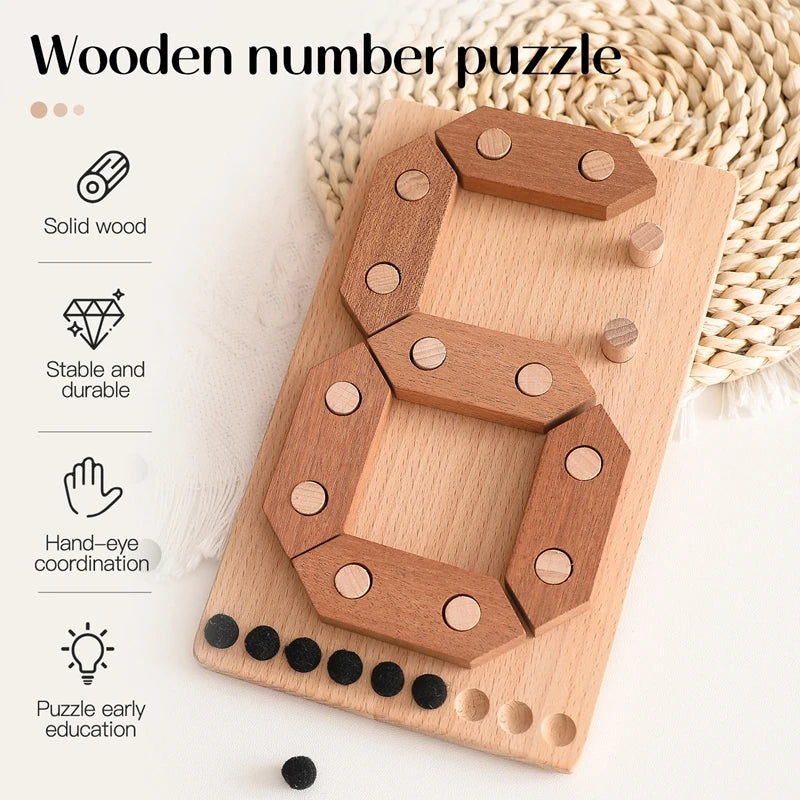 Montessori Wooden Puzzle Sensory Toy Math Number Shape Toy Counting Educational Toy 3D Puzzle Party Favors Hand Eye Develop Gift