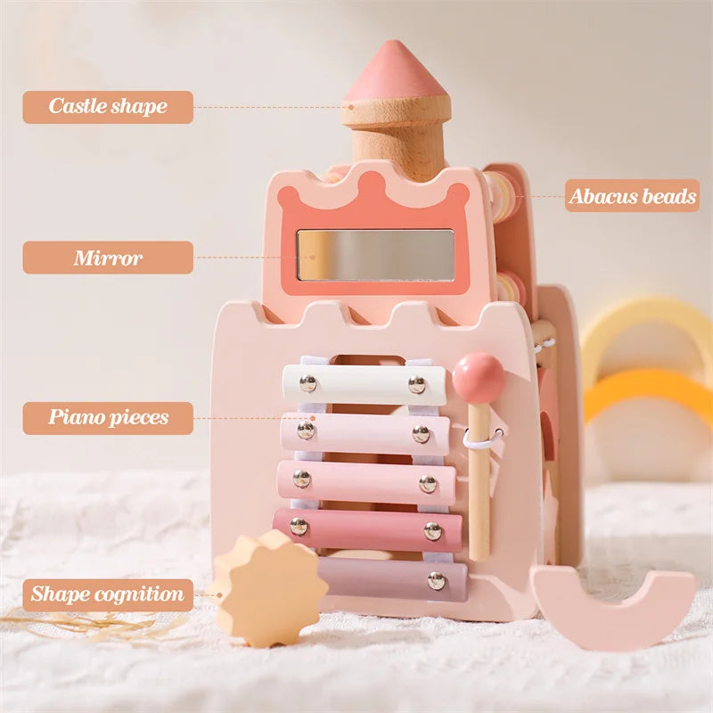 Montessori Toys Baby Wooden Castle Pink House Blocks Toys Puzzle Game Early Education Accessories Multifunctional Toy Baby Gifts