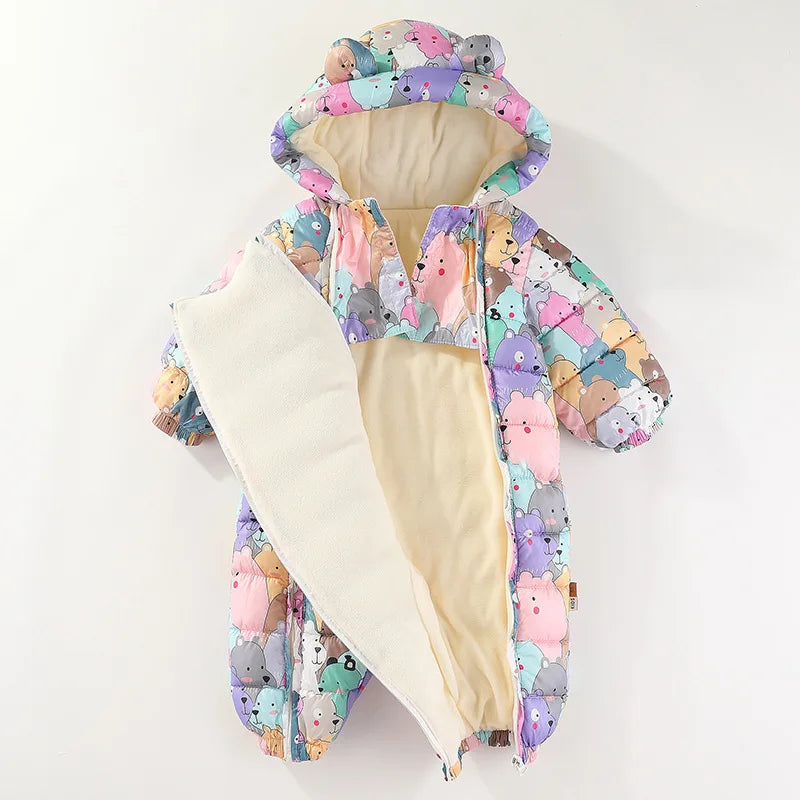 IYEAL Winter Warm Rompers Cartoon Hooded Baby Boys Girls Outerwear Infant Jumpsuit Kids Down Cotton Overalls Snowsuits