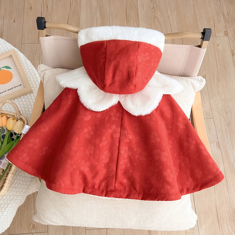 IYEAL Baby Cloak For Autumn And Winter Outings, Children's Windproof Shawl With Plush Insulation, Baby Princess Super Cute Coat
