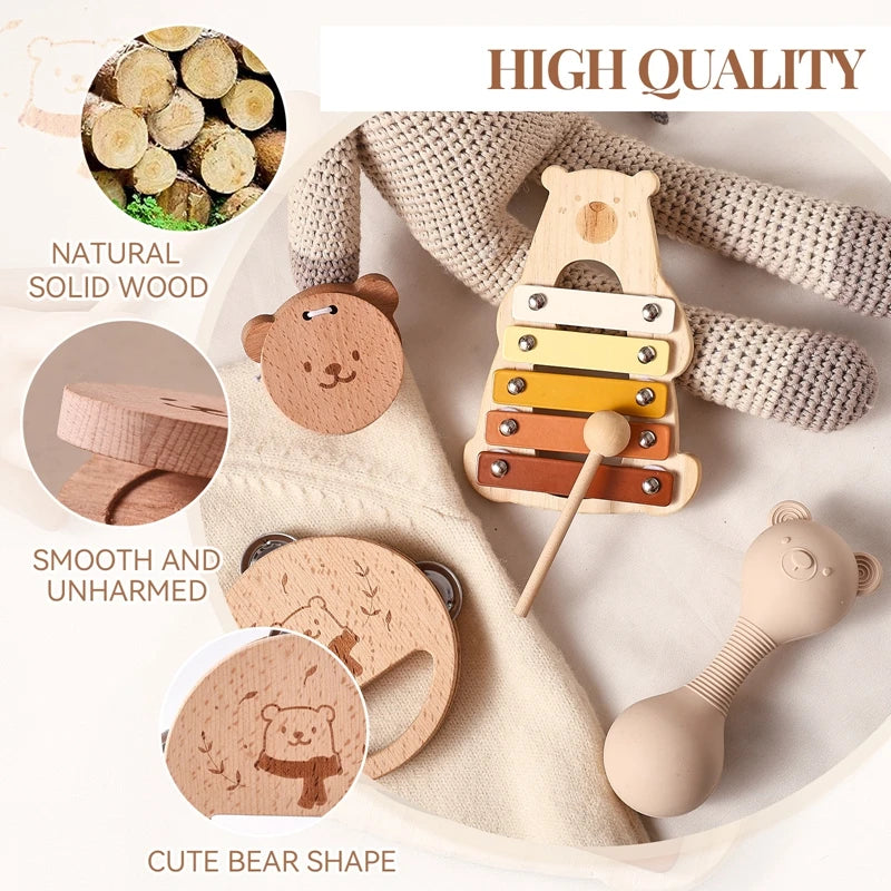 Montessori Baby Musical Instruments Toys Cartoon Bear Percussion Instrument Toys Kids Early Educational Musical Instruments Gift