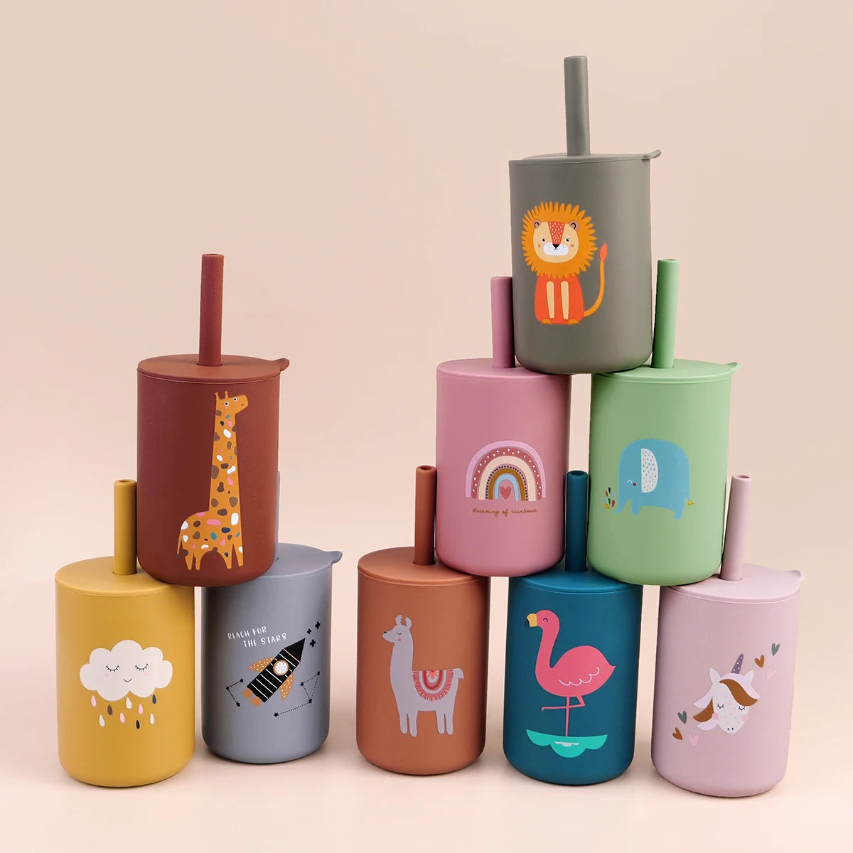 TYRY.HU 1Pc Baby Feeding Straw Cup Baby Cartoon Learning Feeding Cup Food Grade Silicone Toddler Water Bottle Tableware BPA Free