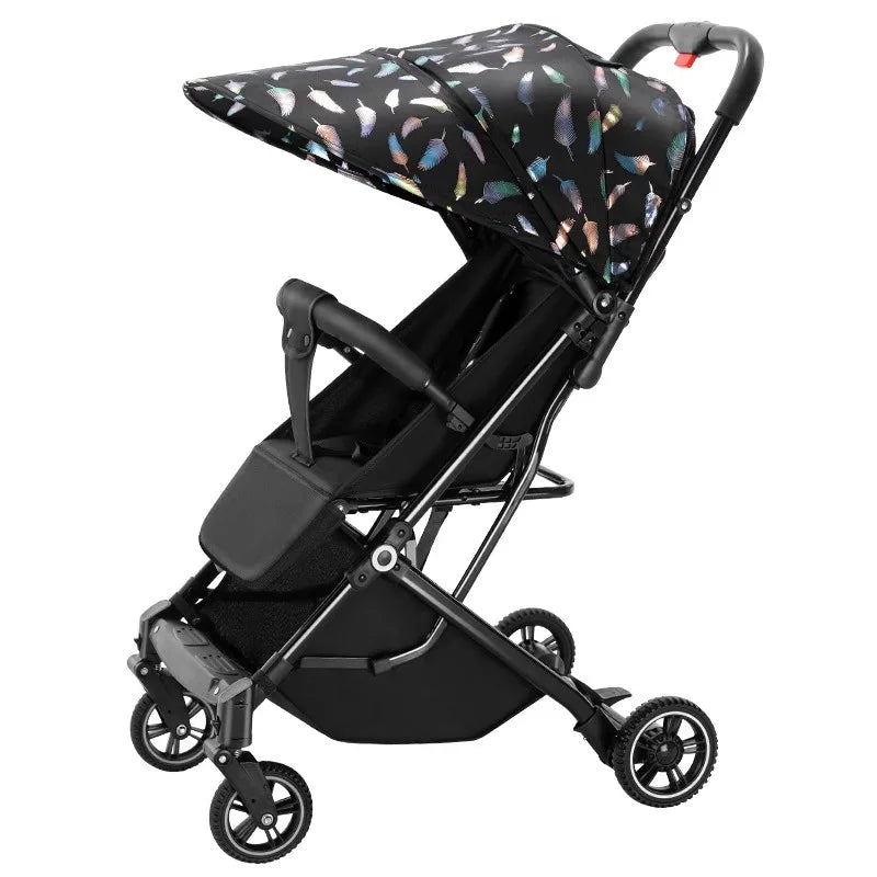 Lightweight Stroller Folding Simple High Landscape Newborn Stroller with Telescopic Trolley Shock Absorption Rubber Wheels