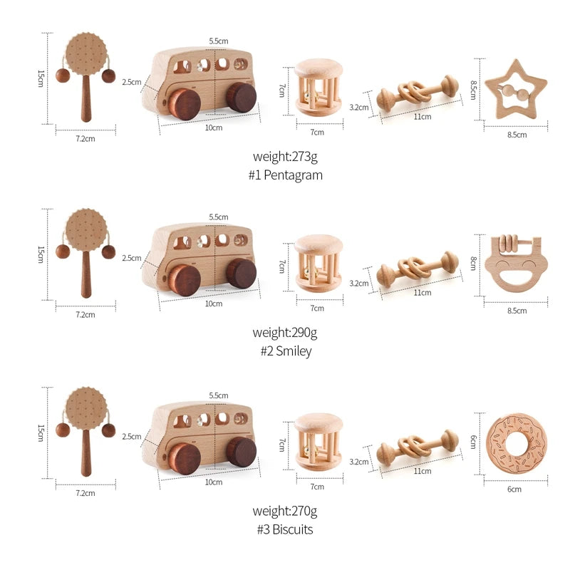 Baby Wooden Rattle Toys Beech Blocks Cartoon Car Rattle Toy Kid Hand Bell Educational Montessori Teething Play Gym Baby Toy Gift