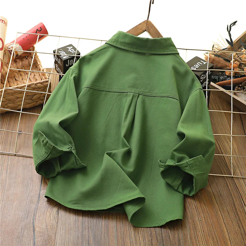 IYEAL 2024 Boys' Spring Clothes Korean Children's Tops Clothing Cotton Long Sleeved Collar Shirts For Kids Boys Wear 3-12 Years