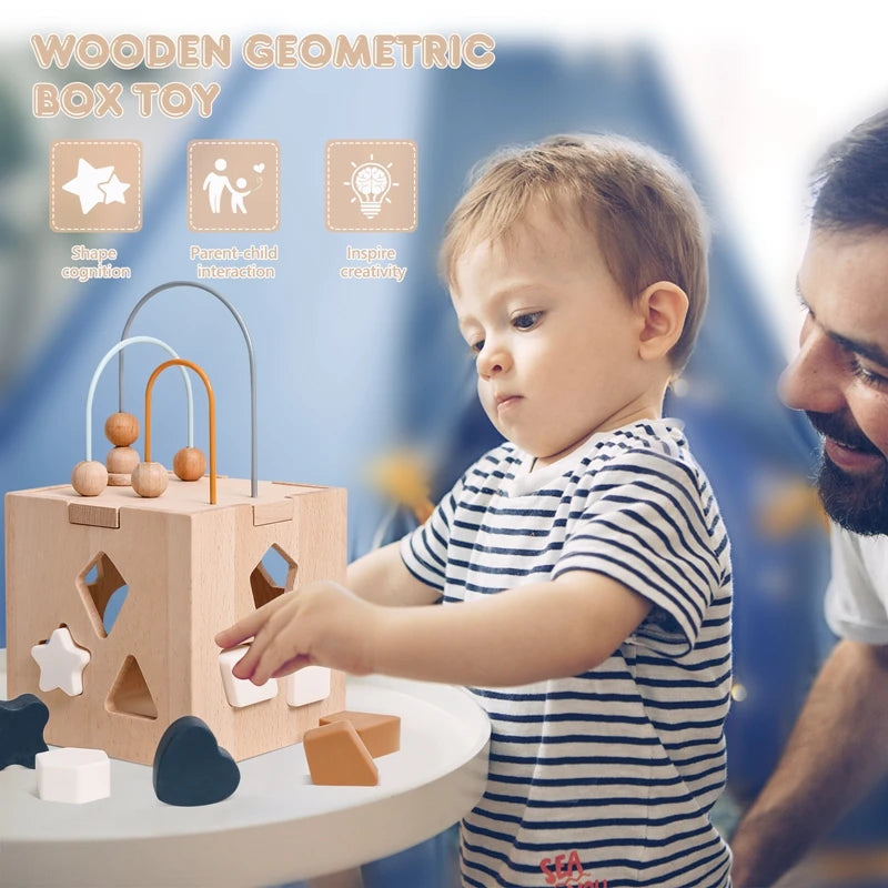 Wooden Box Toys Five-in-one Multifunctional Geometric Shape Blocks Shape Matching Toys Montessori Puzzle Education Stacking Game