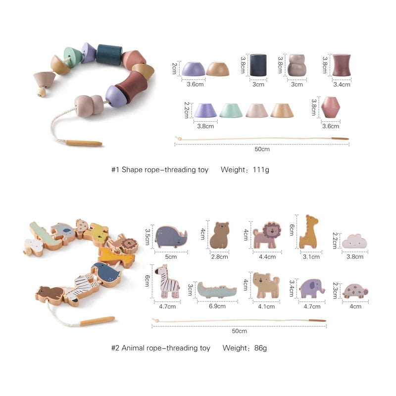 1Pcs Baby Wooden Animal Threading Toys Montessori Zoo Theme Stacking Blocks Puzzle Infant Animal Stringing Threading Toys Gifts