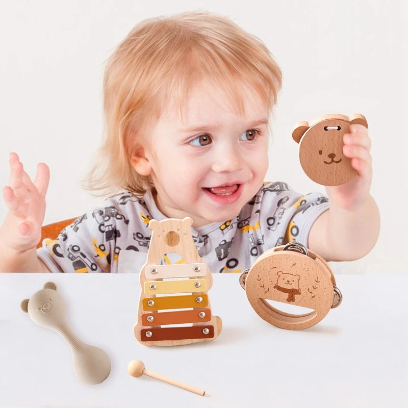 Montessori Baby Musical Instruments Toys Cartoon Bear Percussion Instrument Toys Kids Early Educational Musical Instruments Gift