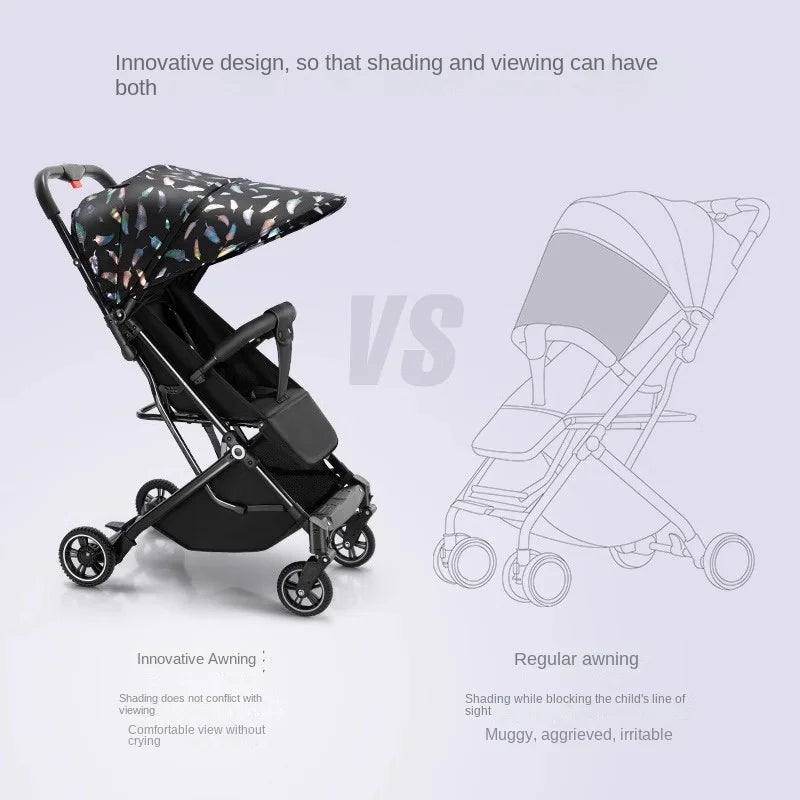 Lightweight Stroller Folding Simple High Landscape Newborn Stroller with Telescopic Trolley Shock Absorption Rubber Wheels