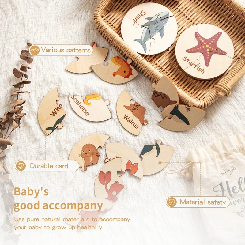 Wooden Puzzle Toy Children Cartoon Ocean Animal Planets Shape Puzzle Learning EducationToys Color Shape Cognitive Training Gift