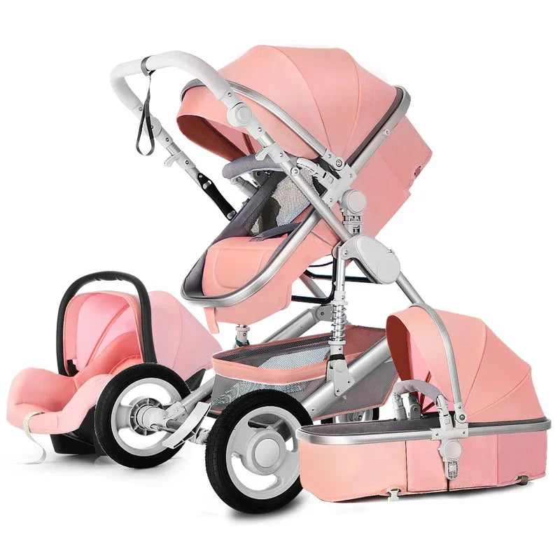 Luxury Baby Stroller 3 in 1 Infant Stroller Set Portable Reversible High Landscape Baby Carriage Trolley Travel Pram 7Gifts