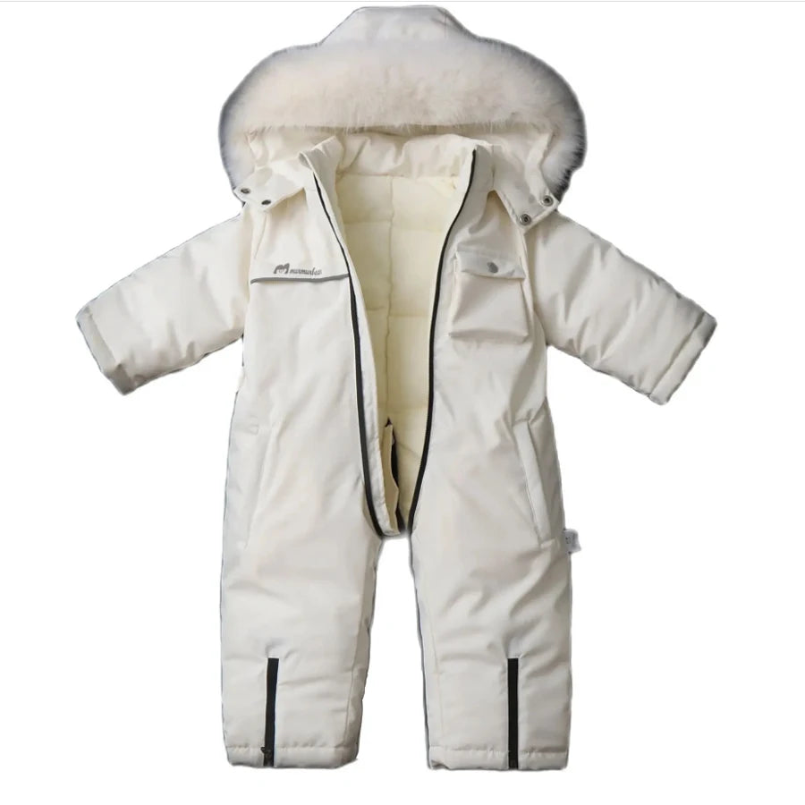 IYEAL New Winter Hooded Fur Children Coats Baby Boys Girls Ski Suit Kids Clothes Warm Jumpsuit Waterproof Thicken Snow Wear 1-5Y