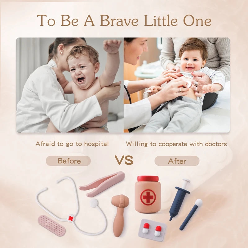 Montessori Doctor Toys Pretend Silicone Play Doctor Kit Food Grade Safety Nurse Set Toys Children Games Educational Learning Toy