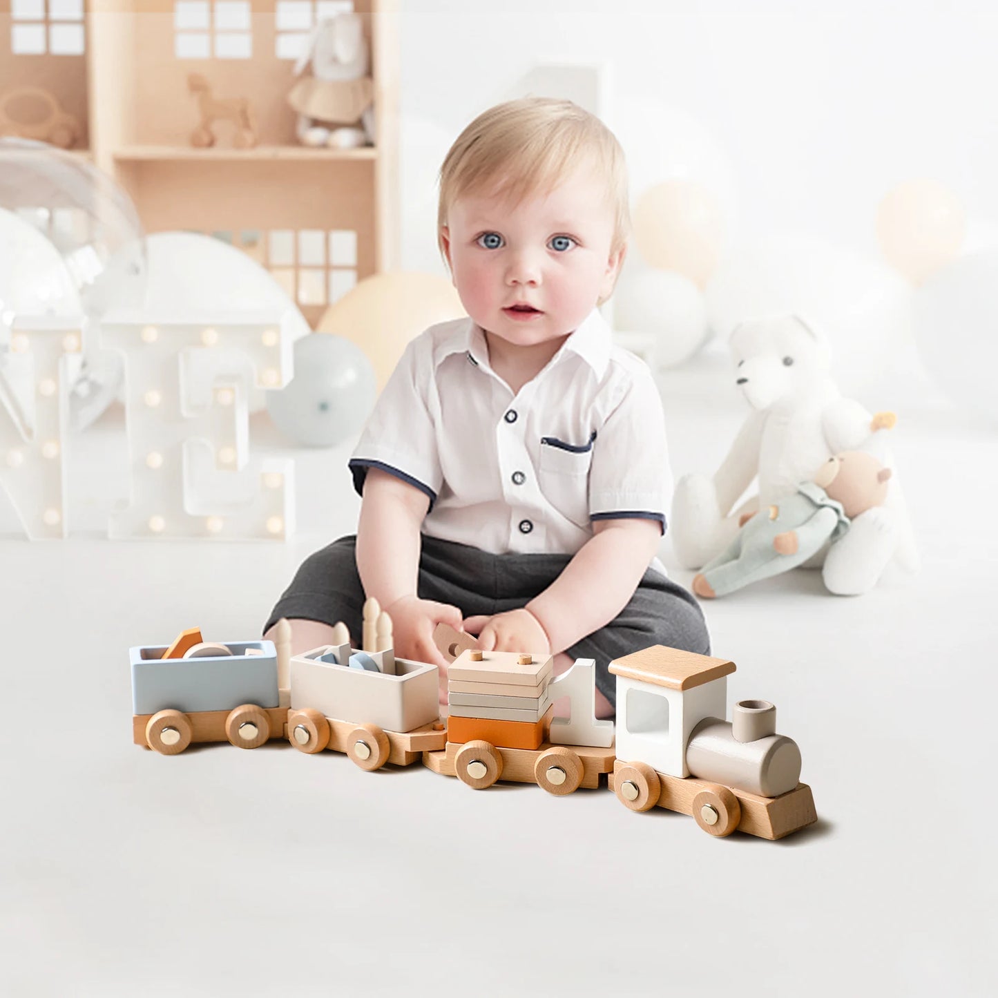 Montessori Toys Wooden Train Birthday Toy Baby Educational Toys Wooden Trolley Baby Learning Toys Number Of Wood Baby Toys Gifts