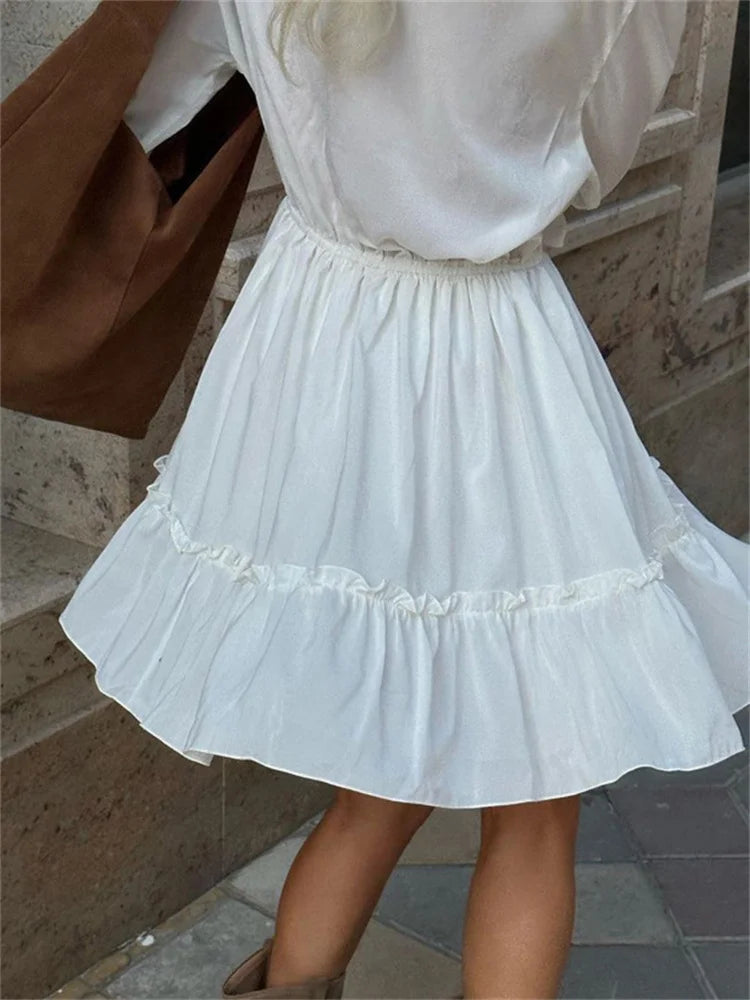 Tossy Ruffled V-Neck White Mini Dress Female