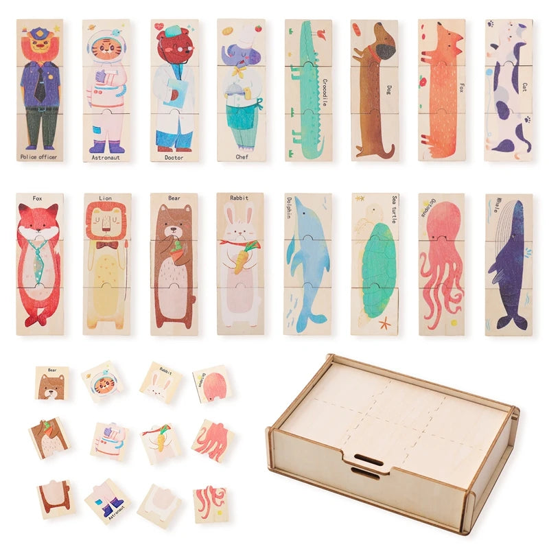 Wooden Puzzle 48PC Board Games Cartoon Animal Creative Puzzle Montessori Education Wooden Toys 3D Puzzles Learning Toy Baby Gift
