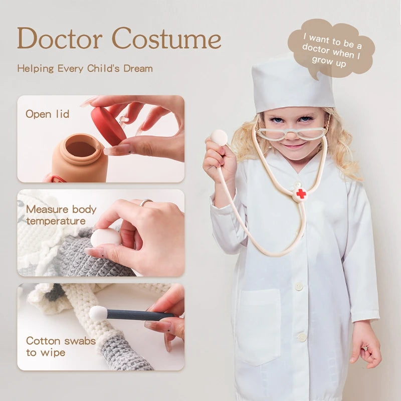 Montessori Doctor Toys Pretend Silicone Play Doctor Kit Food Grade Safety Nurse Set Toys Children Games Educational Learning Toy