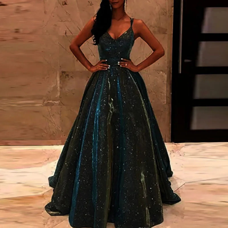 Sexy Backless Sequin Evening Dress