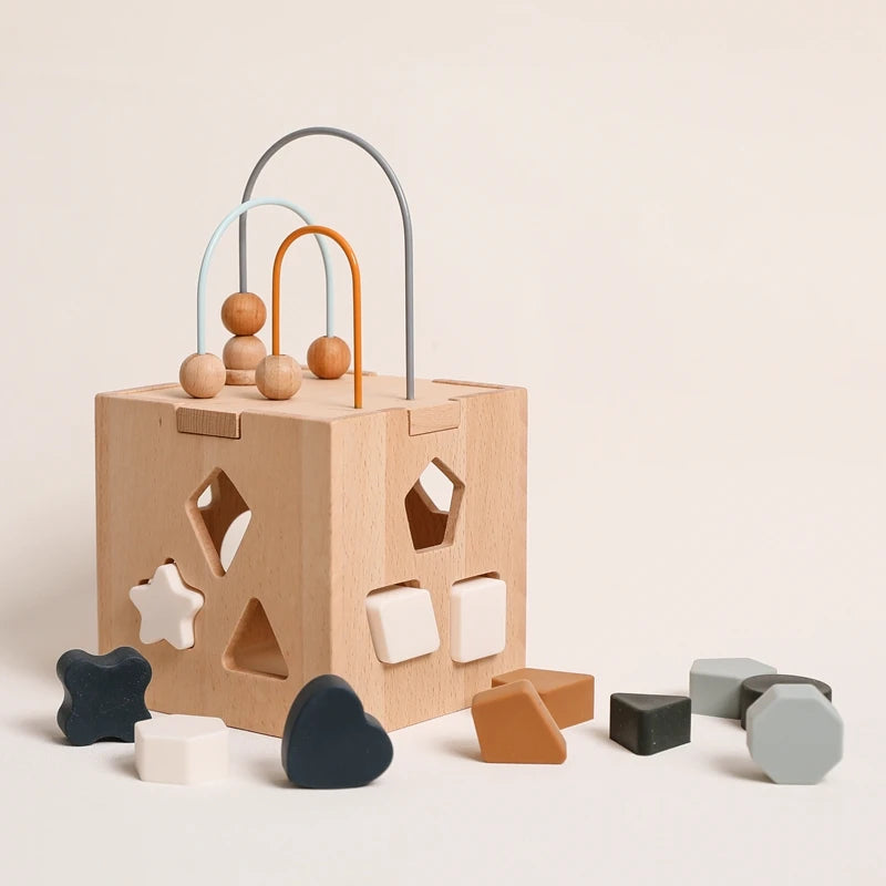 Wooden Box Toys Five-in-one Multifunctional Geometric Shape Blocks Shape Matching Toys Montessori Puzzle Education Stacking Game
