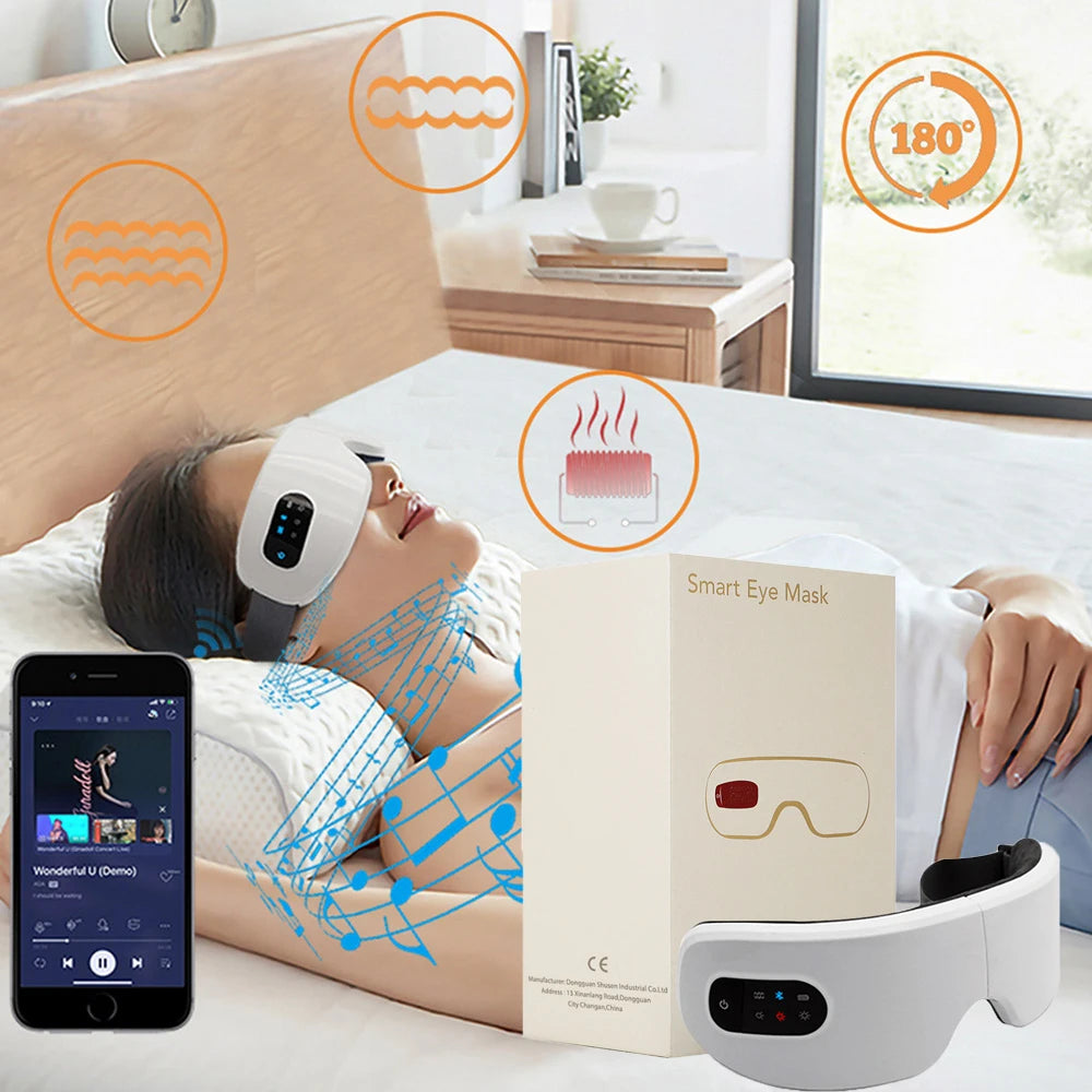 Eye Massager Electric Hot Compress Mask Heat Vibration Wireless Bluetooth Music Protector 4-speed Relieve Fatigue Improve Sleep