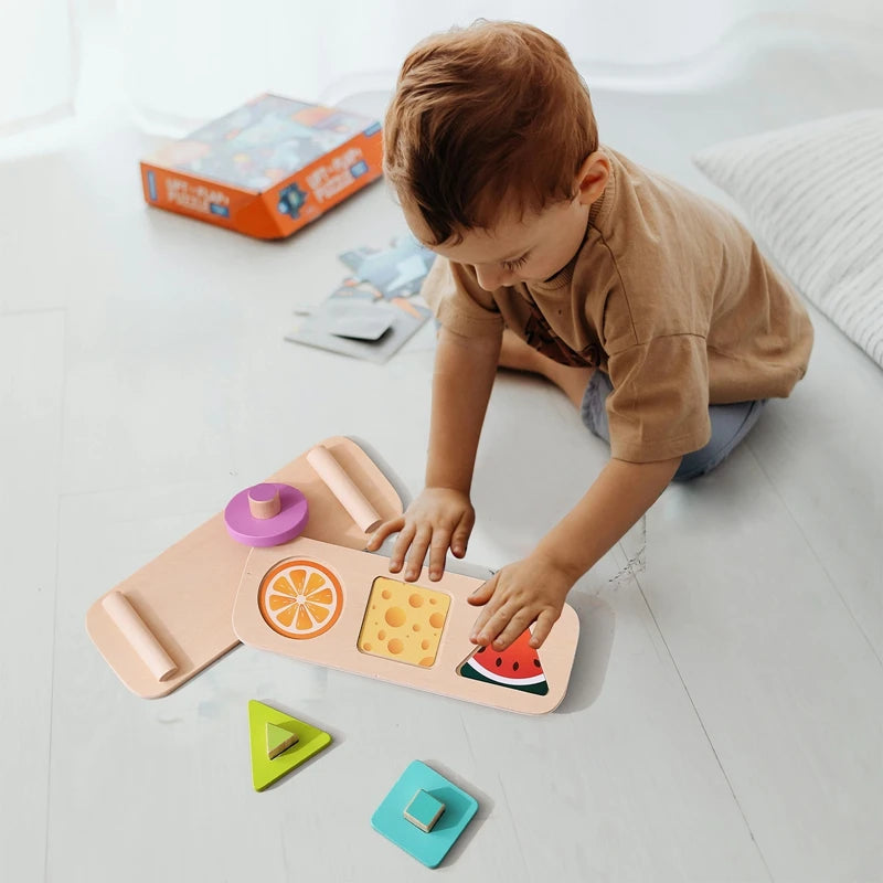 Montessori Toys Baby Wooden Busy Board Sorting Stacking Geometric Blocks Educational Toy Color Shape Recognition Puzzle Toy Gift