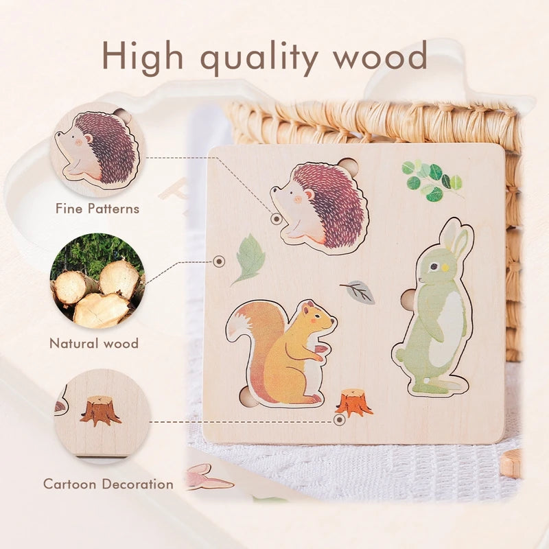 Baby Toys Montessori Wooden Puzzles Toys Cartoon Animal Shape Tangram Jigsaw Block Toys Kids Cognition Learning Educational Toys
