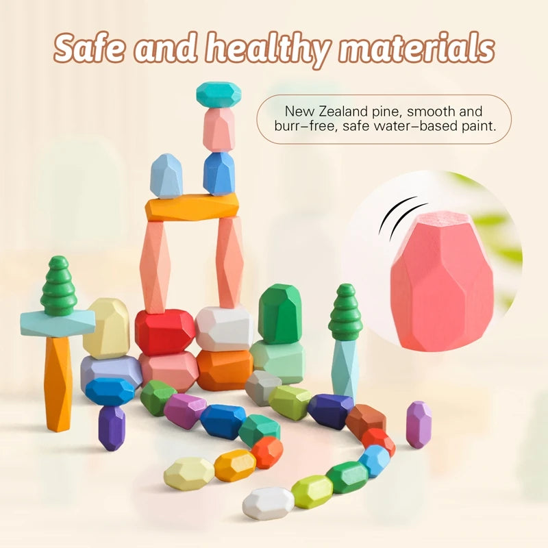 Wooden Sorting Stacking Rocks Stones Sensory Toddler Toys Learning Montessori Toys Building Blocks Game for Kids Birthday Gifts