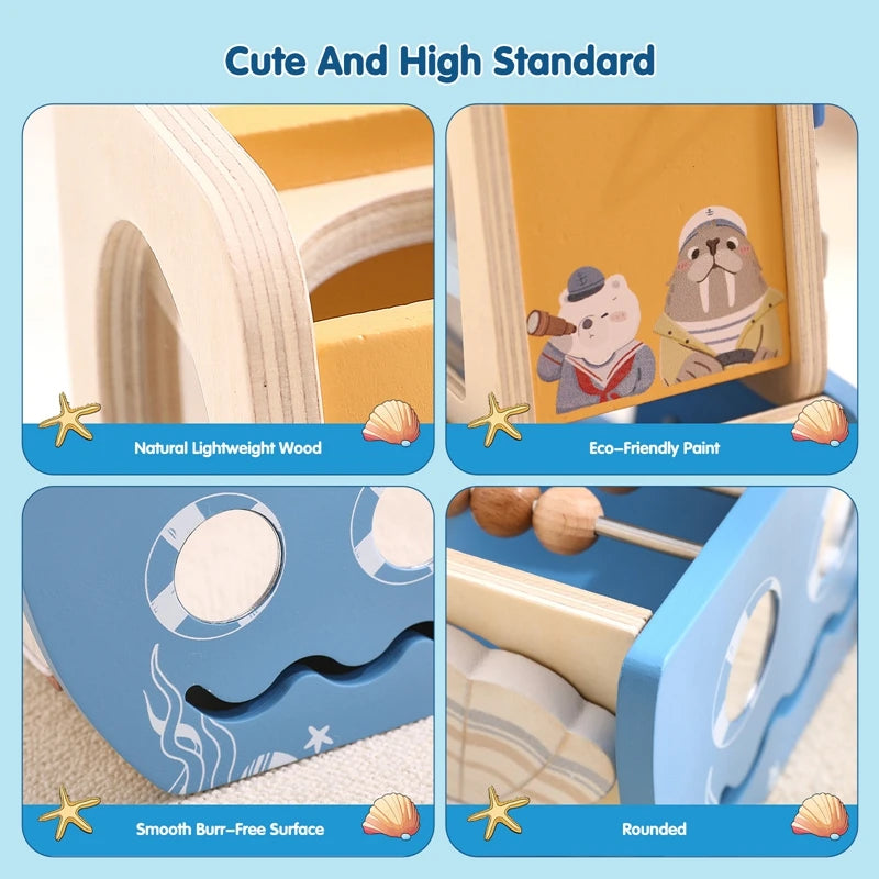 Wooden Ocean Sailboat 5-in-1 Toy Set Castle Stacking Multifunctional Shape Cognitive Toy Baby Montessori Education Toys Kid Gift