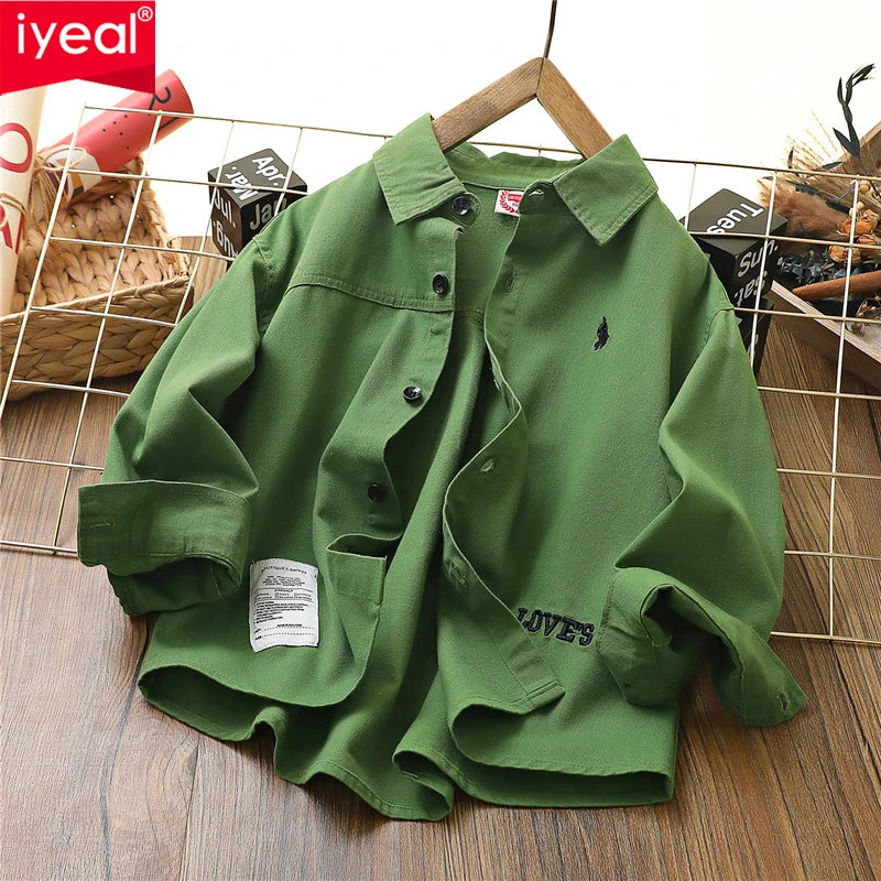 IYEAL 2024 Boys' Spring Clothes Korean Children's Tops Clothing Cotton Long Sleeved Collar Shirts For Kids Boys Wear 3-12 Years