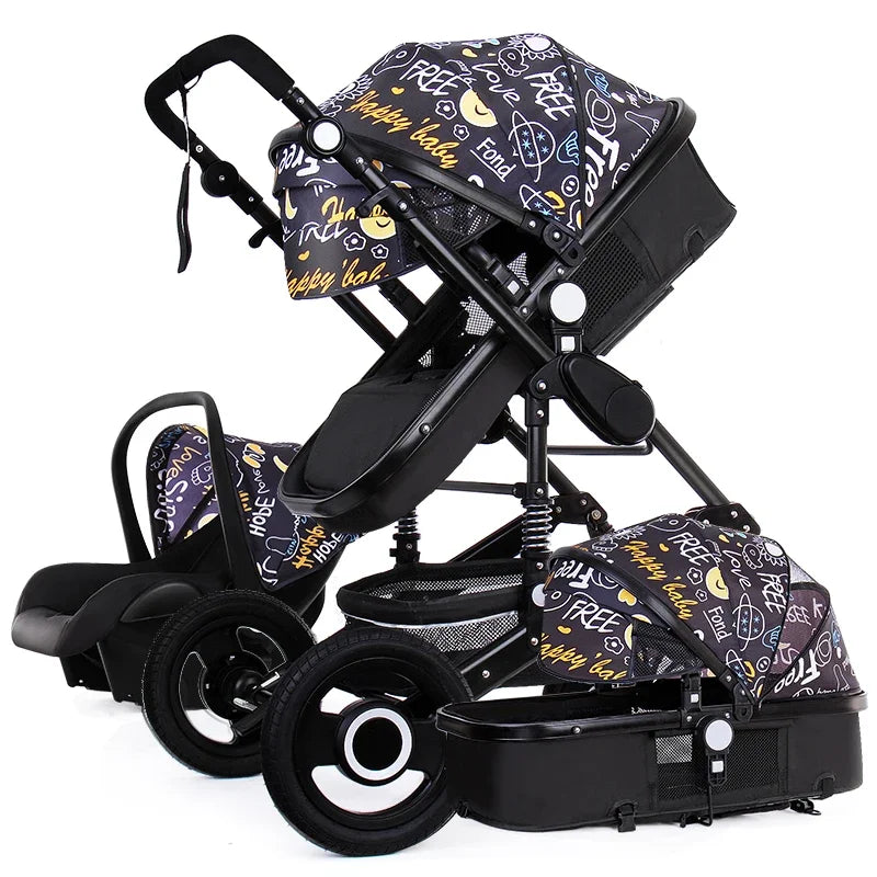 Luxury Baby Stroller 3 in 1 Infant Stroller Set Portable Reversible High Landscape Baby Carriage Trolley Travel Pram 7Gifts