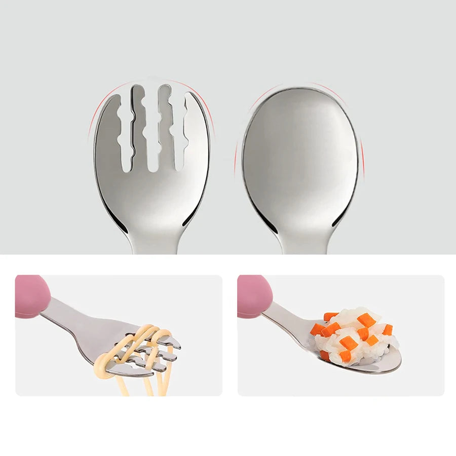 Bebe Feeding Spoon Fork Set Silicone Handle Cutlery Crab Lion Stainless Steel Utensils Baby Items With Free Shipping