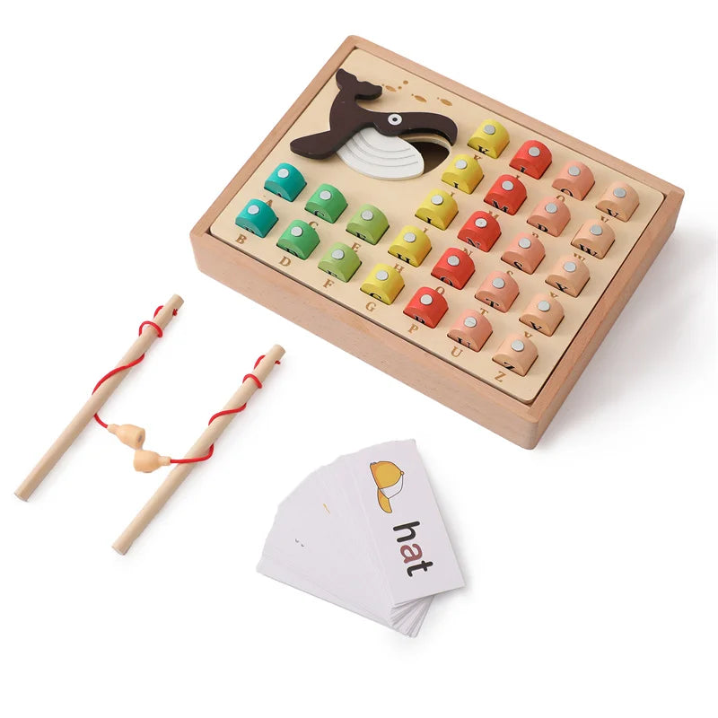 Kids Solid Wood Magnetic Suction Fishing Toy Cartoon Marine Life Cognition Toys Montessori Early Education Interaction Game Gift