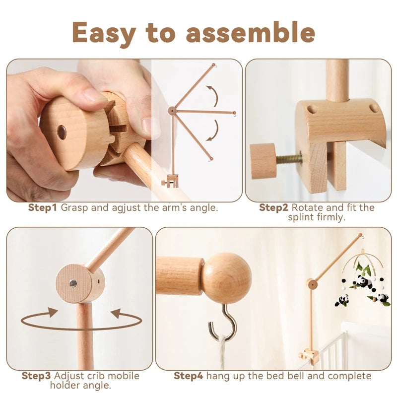 Baby Wooden Bed Bell Arch Bracket Mobile Hanging Rattles Toys Newborn Music Box Holder Bracket Infant Crib Toy Arm Bracket Gifts