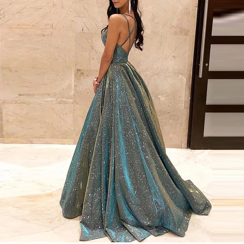 Sexy Backless Sequin Evening Dress