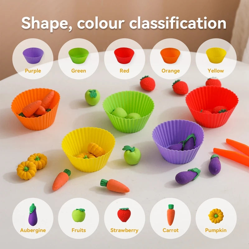 Montessori Toys Baby Wooden Vegetable Ball Counting Toys Color Sorting Games Fine Motor Early Education Learning Toys Kids Gifts
