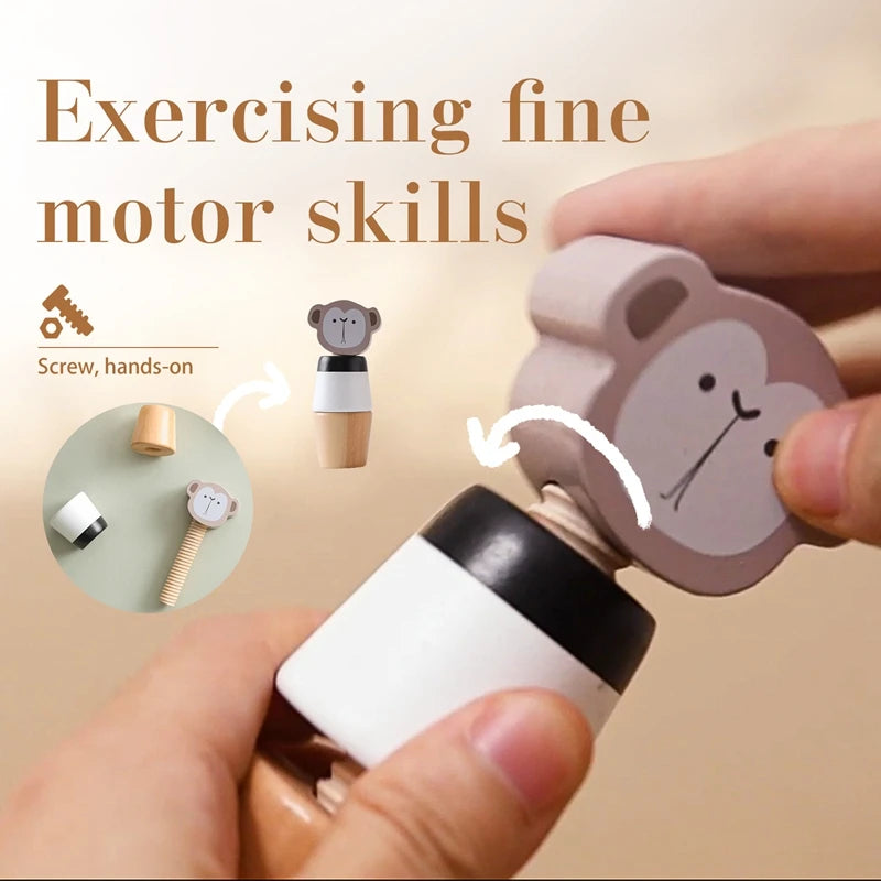 Baby Beech Wooden Montessori Animals Screw Nut Assembly DIY Toys Animal Color Matching Blocks Early Educational Puzzle Toys Kids