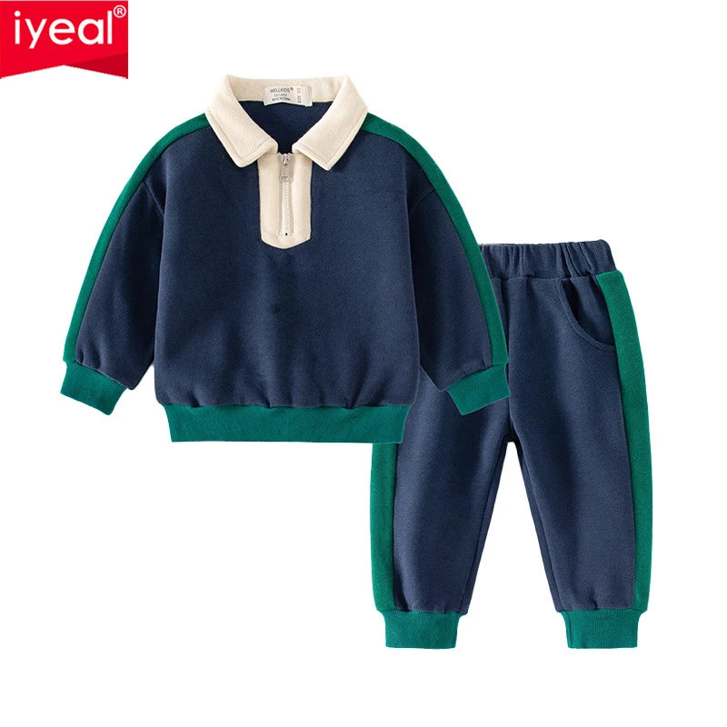 IYEAL New 2024 Spring Boys' Clothes Set Kids Boys Contrast Color Long Sleeve Sweatshirts Tops + Long Pants Toddler Clothes Set