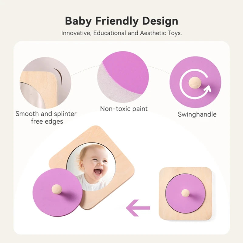 Kids Wooden Mirror Board Montessori Puzzle Busy Board Toys Newborn Hand Eye Coordination Ability Early Educational Sensory Toys