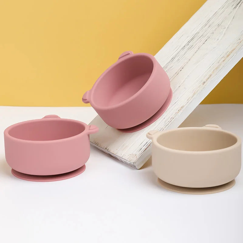 BPA Free Silicone Dishes for Baby 2Pcs/1Set Silicone Baby Feeding Bowl Tableware Waterproof Spoon Non-Slip Crockery Bowl
