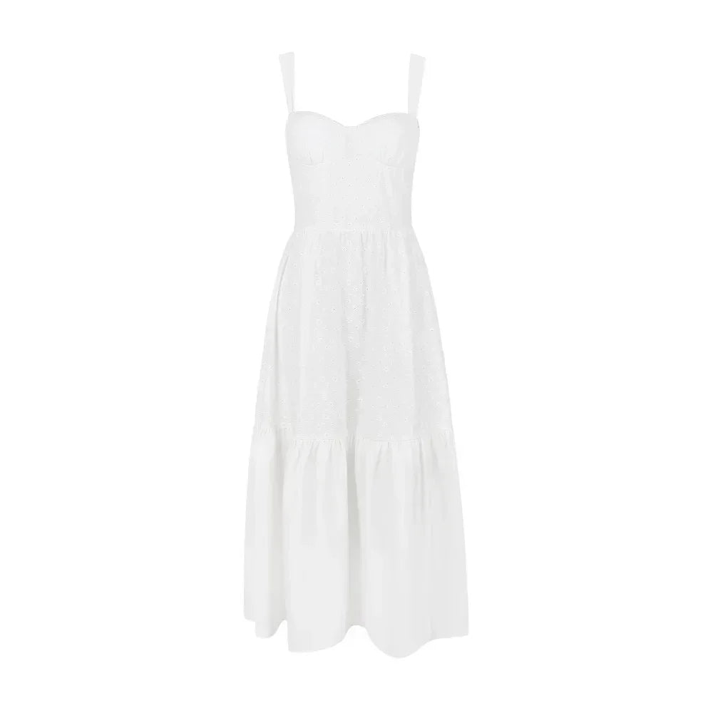 White Linen-Cotton Blend Summer Dress