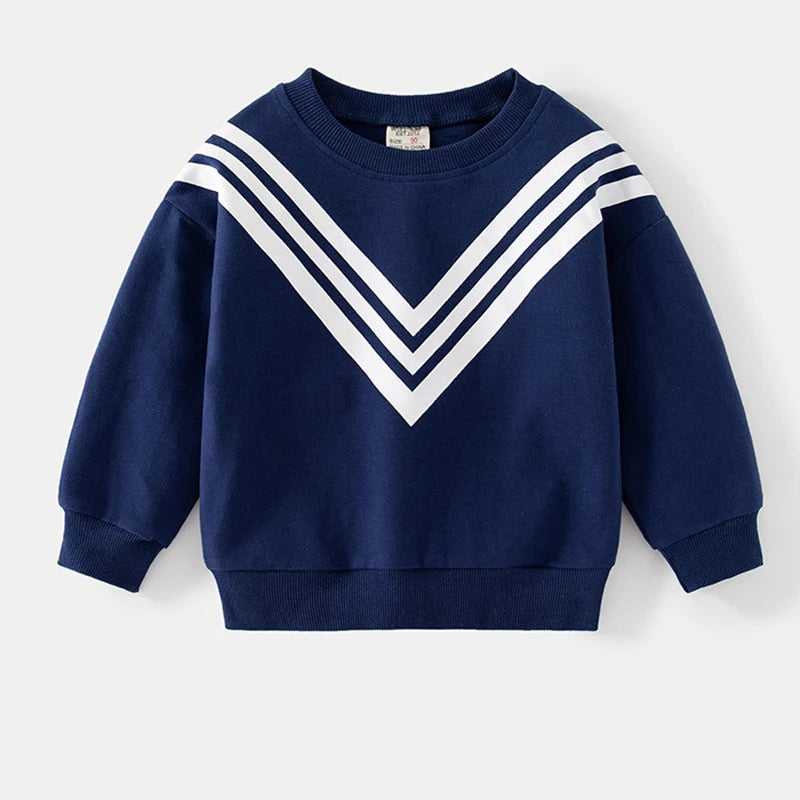 IYEAL Autumn 2023 New Boys' V-shaped Pattern Long Sleeve Set Casual Navy blue Grey Round Neck Sweatshirt Two Piece Set