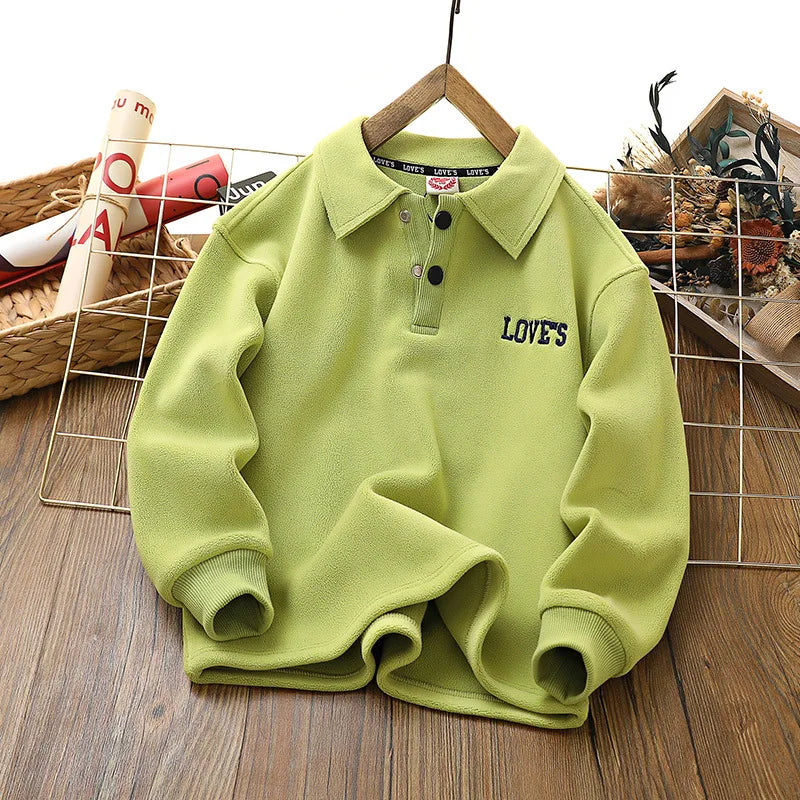 IYEAL 4-14 Years Children Autumn Winter Plus Velvet Pullover Tops Kid Boys Girls Polar Fleece Turndown Collar Sweatshirts