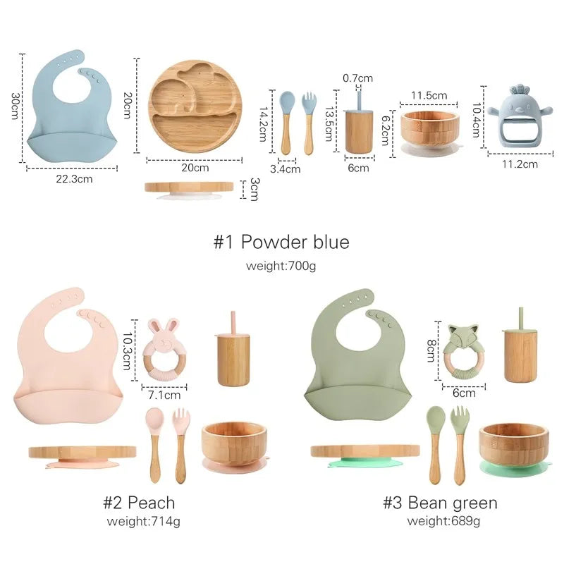 Wooden Dinner Plate Feeding Supplies Bamboo Baby Tableware Silicone Suction Plate Bowl BPA Free Baby Stuff Newborn Accessories