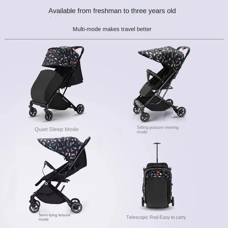 Lightweight Stroller Folding Simple High Landscape Newborn Stroller with Telescopic Trolley Shock Absorption Rubber Wheels