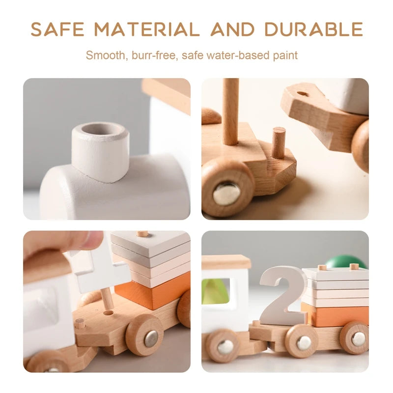 Montessori Toys Wooden Train Birthday Toy Baby Educational Toys Wooden Trolley Baby Learning Toys Number Of Wood Baby Toys Gifts