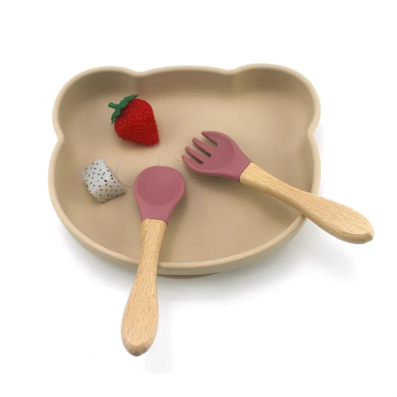 Custom Name Personalized Baby Bamboo Fork Silicone Wooden Feeding Spoon Toddlers Infant Feeding Accessories Organic BPA Free