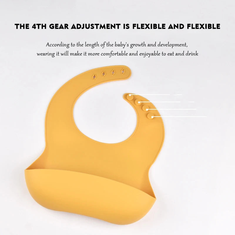 Baby Silicone Bib Waterproof Soft Solid Color 4-speed Adjustable Bibs Newborn Lunch Feeding Saliva Pocke Kids Eating Accessories