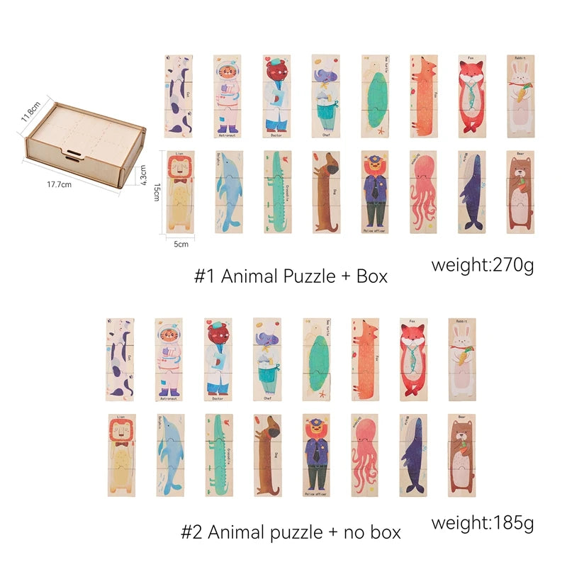Wooden Puzzle 48PC Board Games Cartoon Animal Creative Puzzle Montessori Education Wooden Toys 3D Puzzles Learning Toy Baby Gift