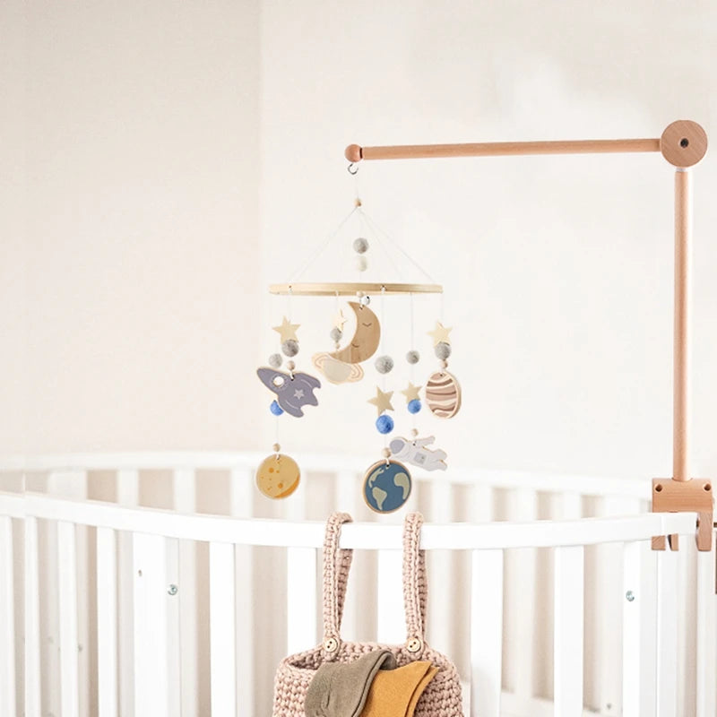 Baby Wooden Bed Bell Arch Bracket Mobile Hanging Rattles Toys Newborn Music Box Holder Bracket Infant Crib Toy Arm Bracket Gifts